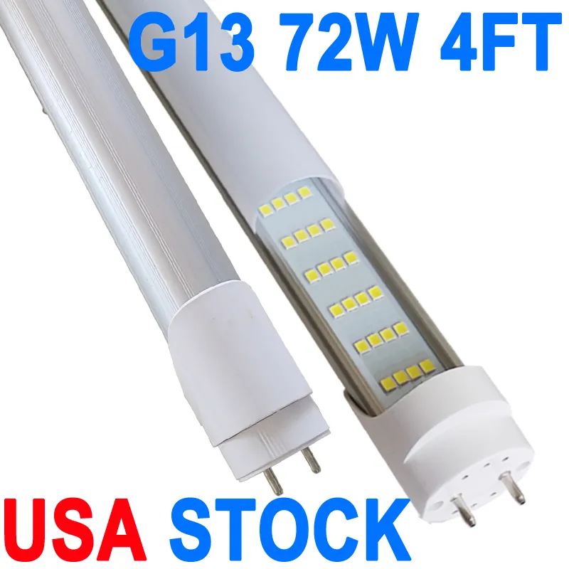 T8 4ft Led Tube Light Replacement 6500k G13 72W 4 Row Daylight White(Bypass Ballast) 150W Equivalent, 7200 Lumen, Dual-End Powered Milky Cover Barn AC 85-277V crestech