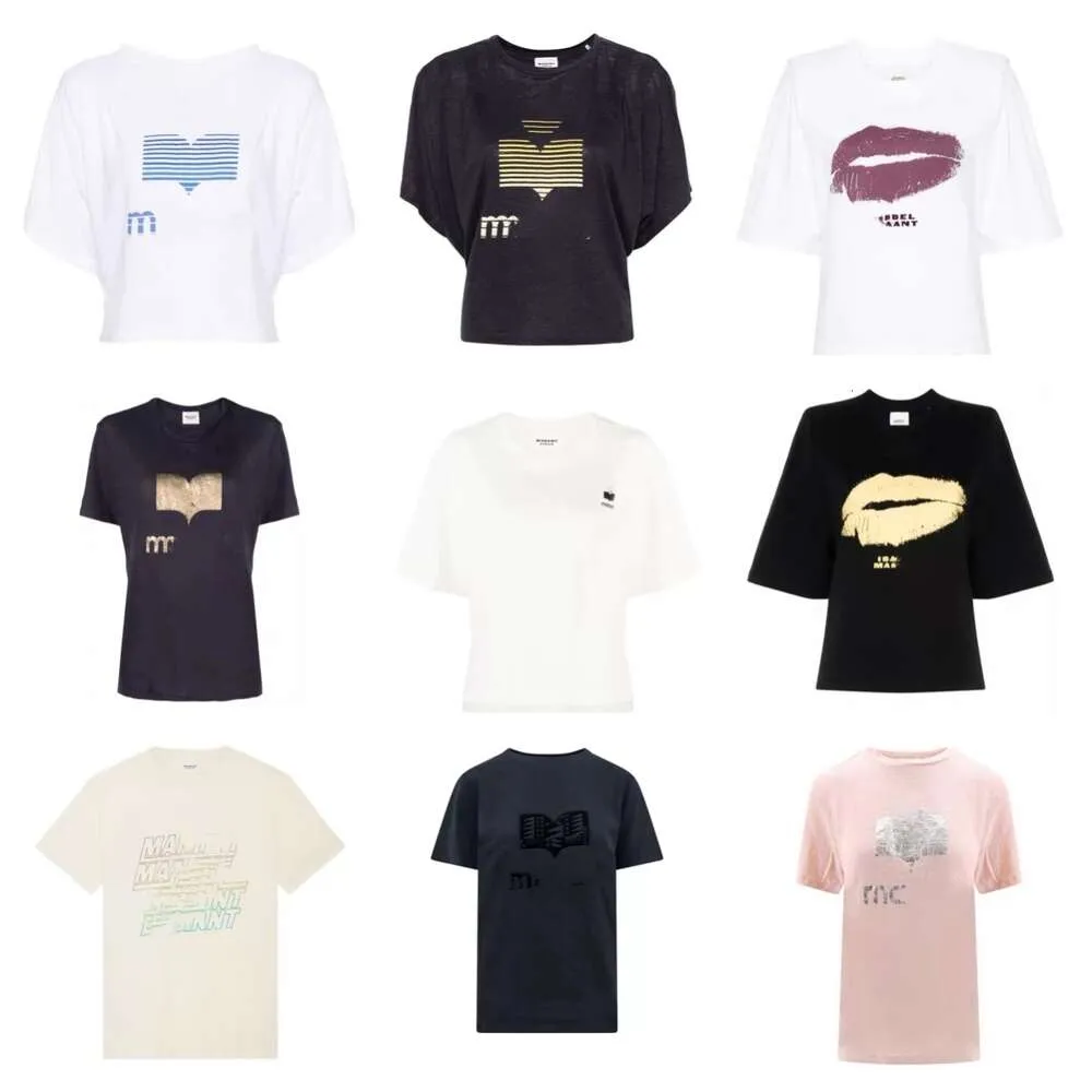 Nowy produkt Isabel Marants 24ss Projektant Pullower T Shirt Summer kontrastowy Wzór drukowanego okrągłego szyi bambusowa bawełniana koszulki z krótkim rękawem