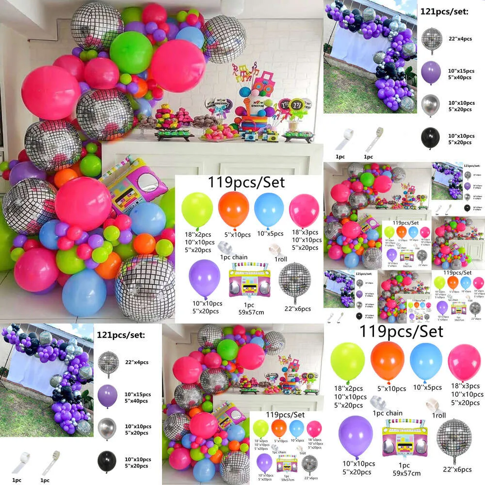 Nouveau Nouveau 119/121 pièces décoration de fête à thème ballons Disco coloré ballon arc guirlande pour retour à 80S 90S anniversaire approvisionnement