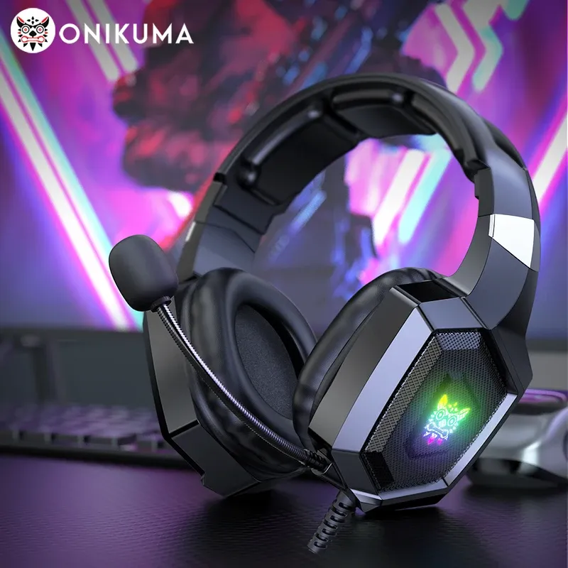 ONIKUMA K8 Casque de jeu avec micro HD flexible RGB Light Surround Sound OverEar Casque filaire Gamer pour PC Gaming Xbox