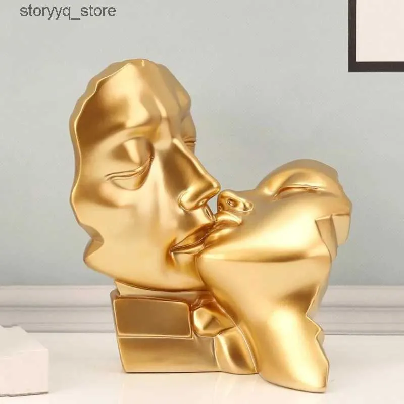 Other Home Decor Resin Crafts Abstract Portrait Sculpture Couple Gold Head Ornament Wedding Gifts Resin Decorative Figurines Home Decoration Q240229