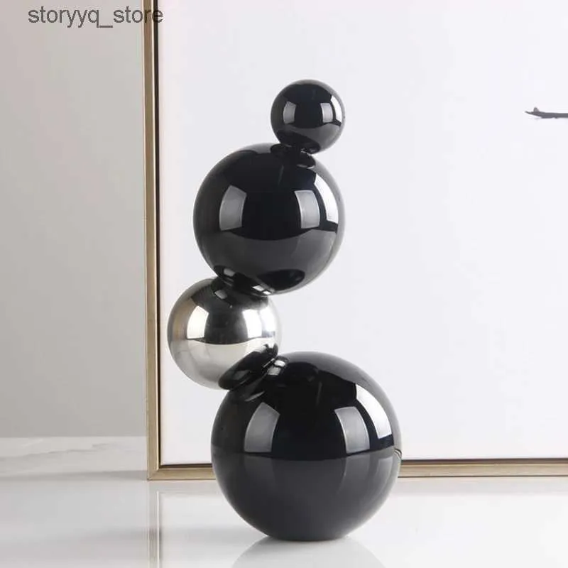 Other Home Decor Geometric Crystal Sculpture Black Bubble Ball Glass Ornaments Geometric Ball Abstract Decoration Glass Decorative Figurines Q240229