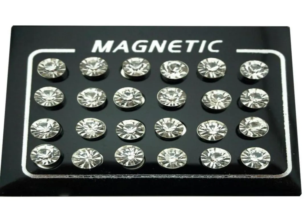 Stud REGELIN 12 Pairlot 4567mm Runde Kristall Strass Magnet Ohrring Puck Frauen Herren Magnetische Gefälschte Ohr Stecker Schmuck9005197