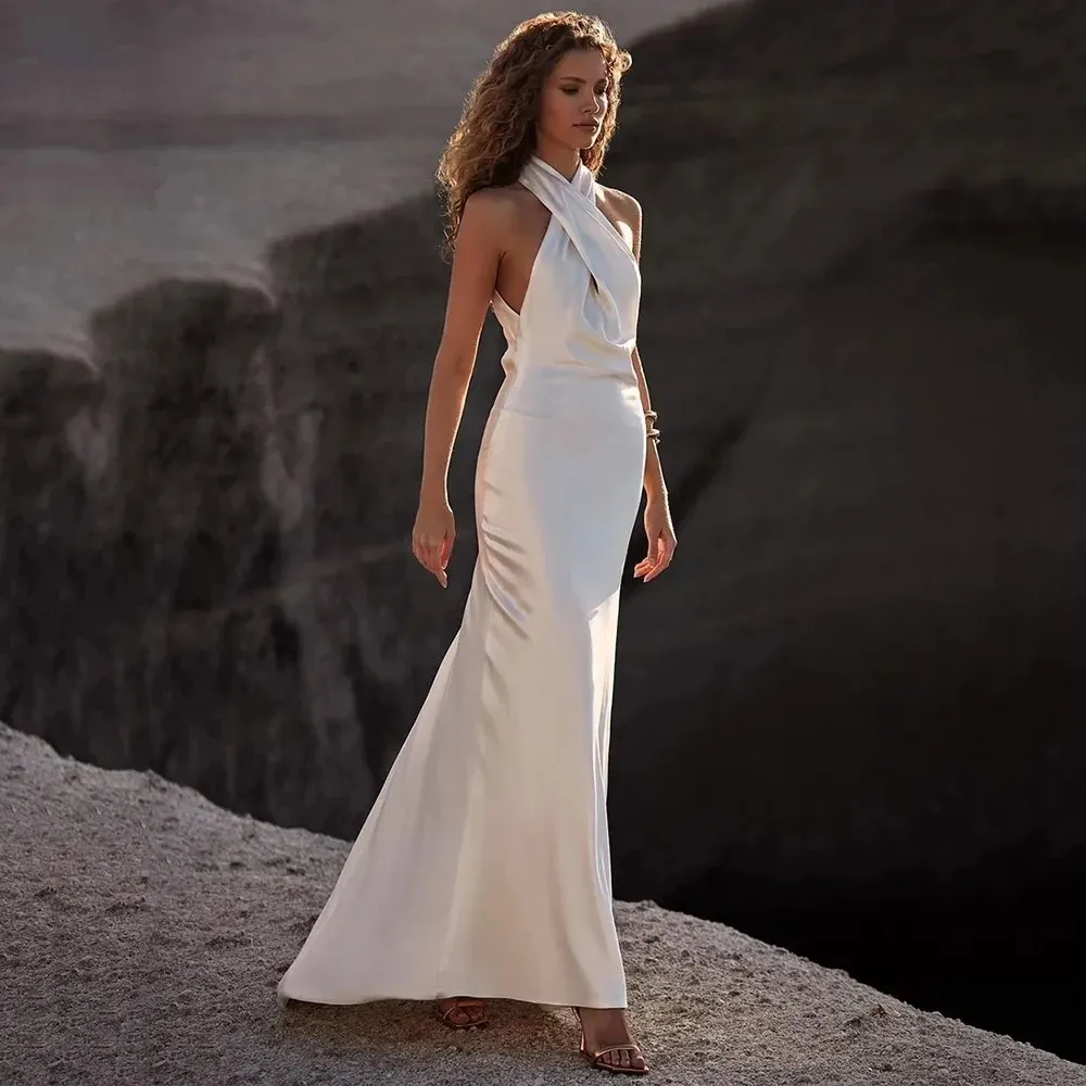 sachin and babi light blue dress Elegant White Formal Evening Gowns: Halter Neck Backless Satin Dress For  Prom And Parties. Look Like A Celebrity In These Evening Dresses From  Babynice666, $124.75 main image 1