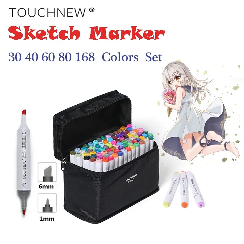 Markers TOUCHNEW Alcohol Markers 30/40/60/80/168 Colors Dual Head Sketch Markers Brush Pen Set For Drawing Manga Design Art Markers