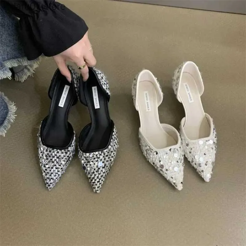 Klädskor kvinnor bling höga klackar sommar sexig ny designer kvinna spetsiga tå sandaler eleganta pumpar zapatos mujerh24229