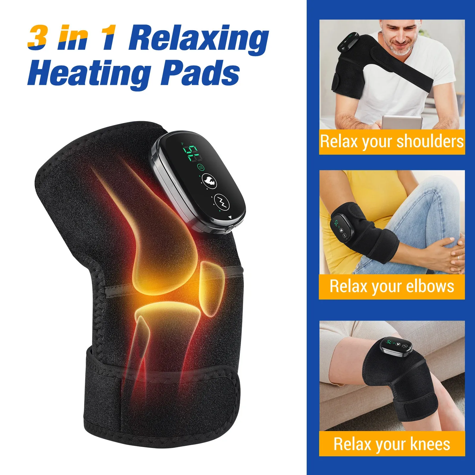 3 In1 Electric Heating Knee Padowanie ogrzewania fizjoterapia wibracje stawu kolanowego Masaż łokciowy masażer stawów zapalenie stawów Ból ulga 240227
