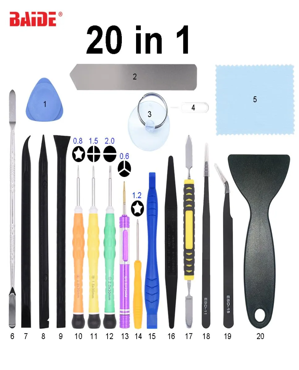 Kit d'outils de réparation de téléphone portable 20 en 1, outil d'ouverture à levier, jeu de tournevis pour iPhone 7 8 X pour iPad pour Samsung 20set9063832