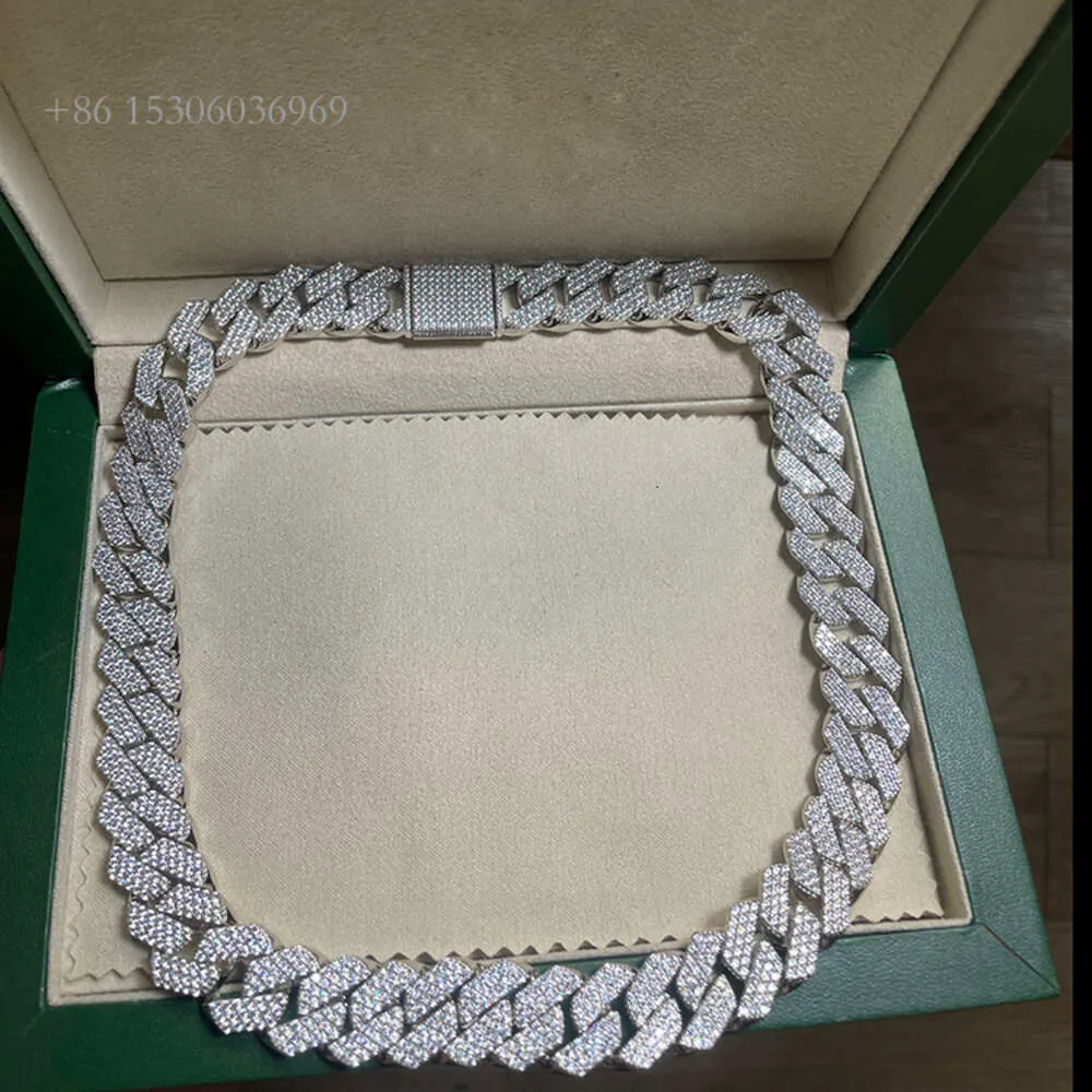 Lightweight And Suitable For Everyday Sier 18Mm 3Rows Cuban Chain CZ Diamond Necklace Cuban Link Chain