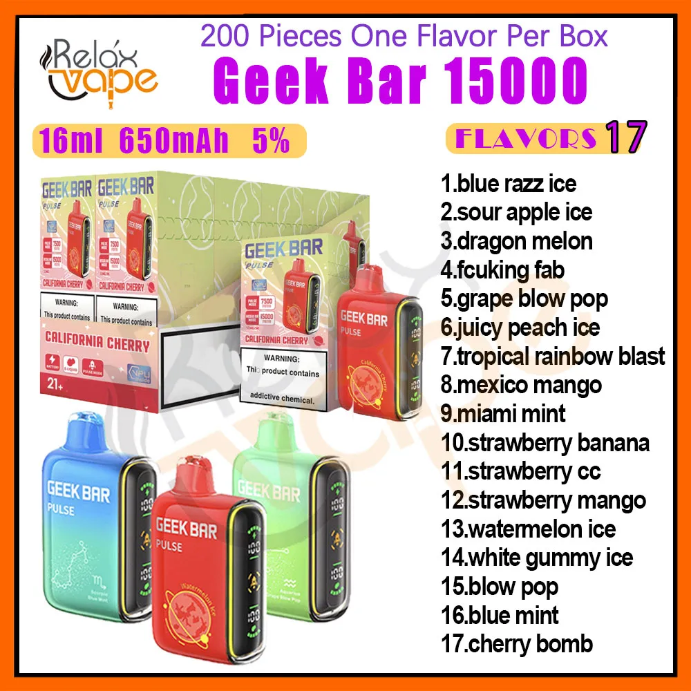 Authentieke Geek Bar 15000 Bladerdeeg Wegwerp Vape Pen Tech E-sigaretten 650mAh Batterij 17 Smaken 5% Niveau 16ml Pod Cartridge VS 15000 Rookwolken Apparaatkits Voorraad