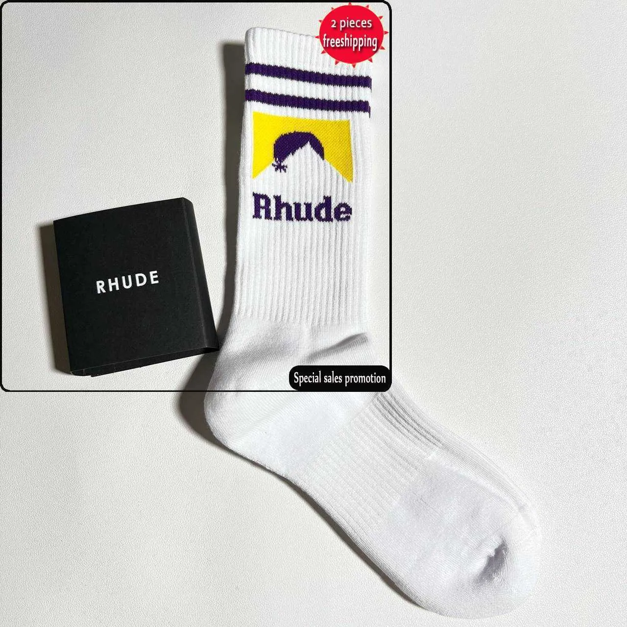 Rhude Socks Men Socks Calcetines Women Designer Luxury High Quality Pure Cotton Comfort Brand Representativ deodorisering Absorb Sweat Let In Air Strumpor DDZS