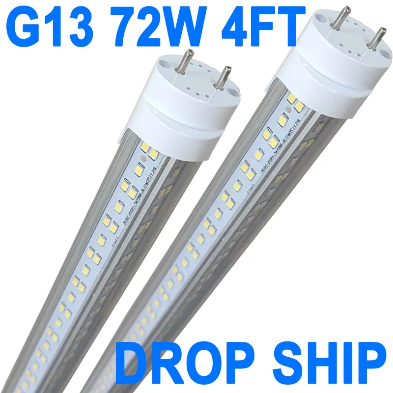 T8 LED 4FT Tube Light Bulbs Ballast Bypass Fluorescent Replacement, 6500K Cold White, 72W, Clear Cover, Double End Powered, Ballast Bypass AC85-277V Cabinet crestech