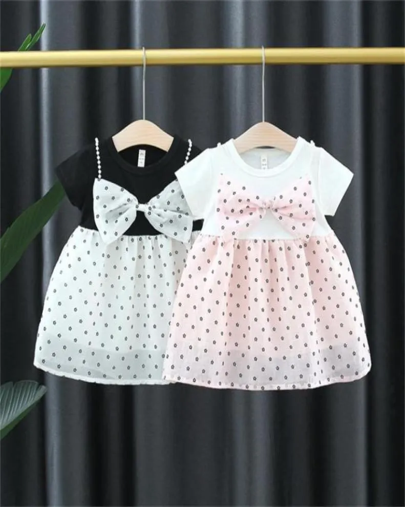 Girl039s Dresses Summer Baby Kids Short Sleeve Patchwork Mesh Floral Print Princess Party Cute Bow Children Girls Tutu Dress Ve6161546