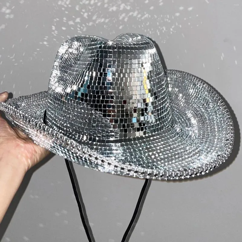 Berets Fashion Sequined Hat Renaissance Reflective Performance Prom Party Cowboy