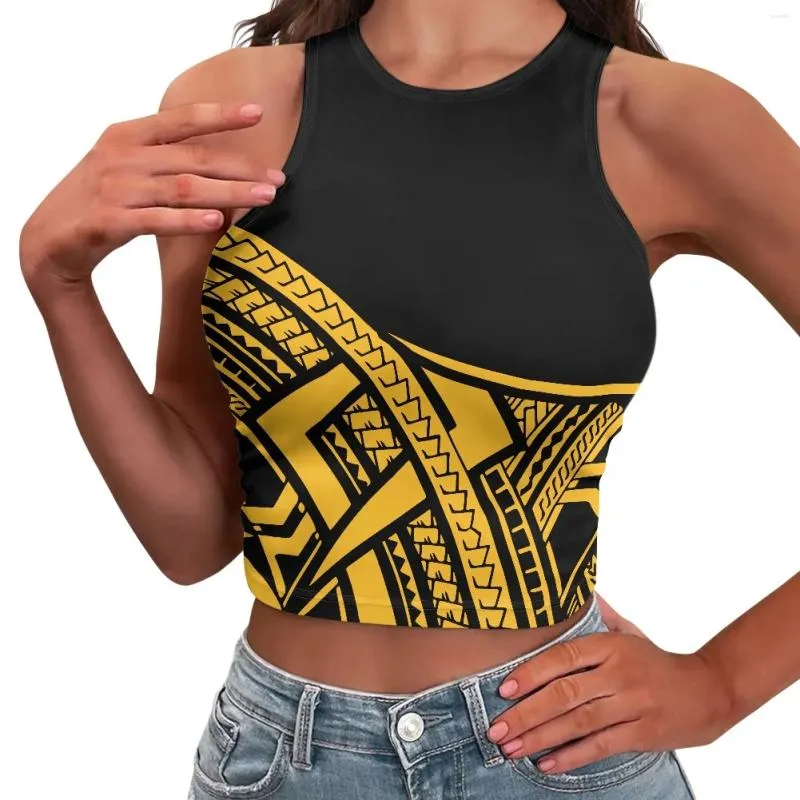 Women's Tanks Polynesian Tribal Pohnpei Totem Tattoo Prints Lady Sexy Yellow Black Skinny Crop Top X Type Back Design Casual Travel Clothing