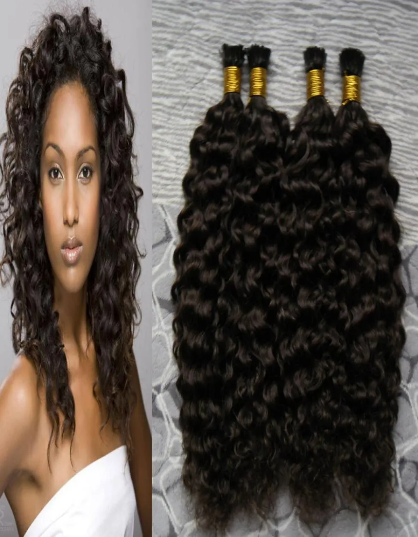 Unprocessed Brazilian Kinky Curly Virgin Hair I Tip Hair Extension 200gstrands Prebonded Human Hair Extensions 2 Darkest Brown1205004