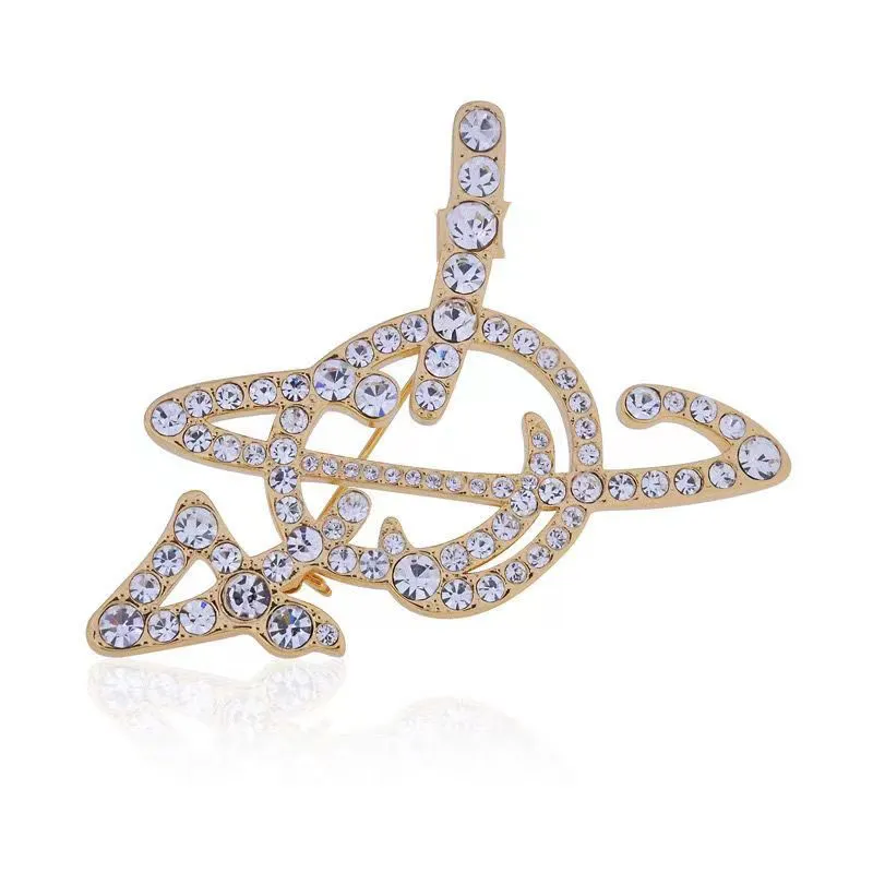 Designer with full diamond lines arrow Saturn brooch versatile shiny hollow out i star accessories niche design high-end