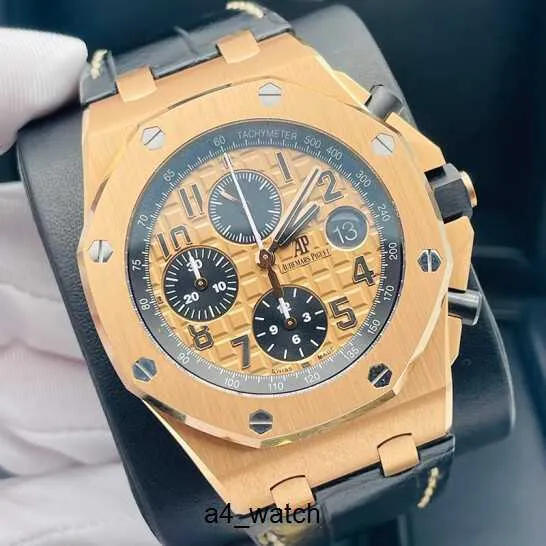 Pilotklocka Top Wristwatch AP Wrist Watch Royal Oak Offshore Series Mens Watches 42mm Diameter Precision Steel 18K Rose Gold Gentleman Leisure Luxury Watch 26470oro