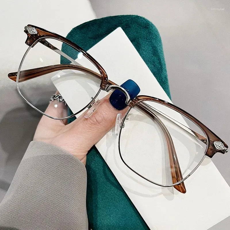Солнцезащитные очки в оправе, стильные прямоугольные очки для мужчин, полубезободковые, женские, с блокировкой синего света, женская оправа, стекло