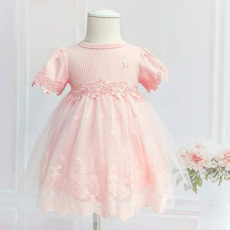 Mädchen Kleider Baby Baumwolle und Spitze Lolita Kleid Born Gift Formal Summer Pink