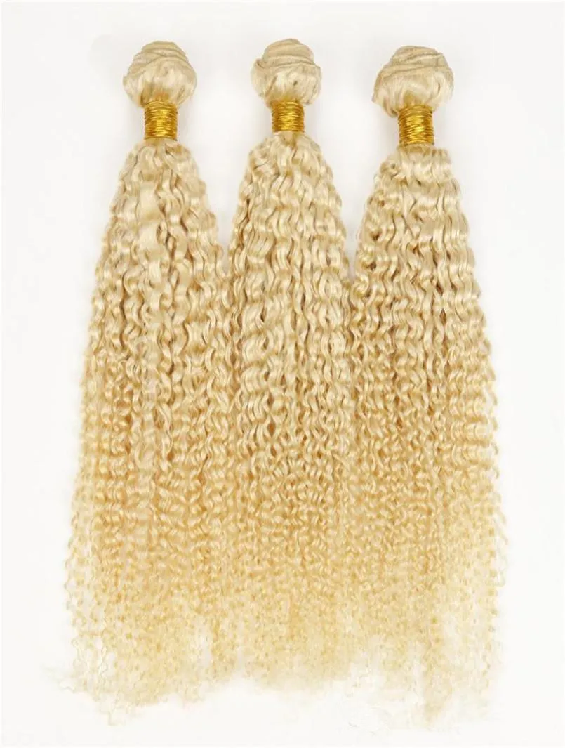 Blond Kinky Curly Human Hair Weaves 3 Bunds Deals Afro Kinky Curly 613 Platinum Blonde Human Hair Extensions1623749