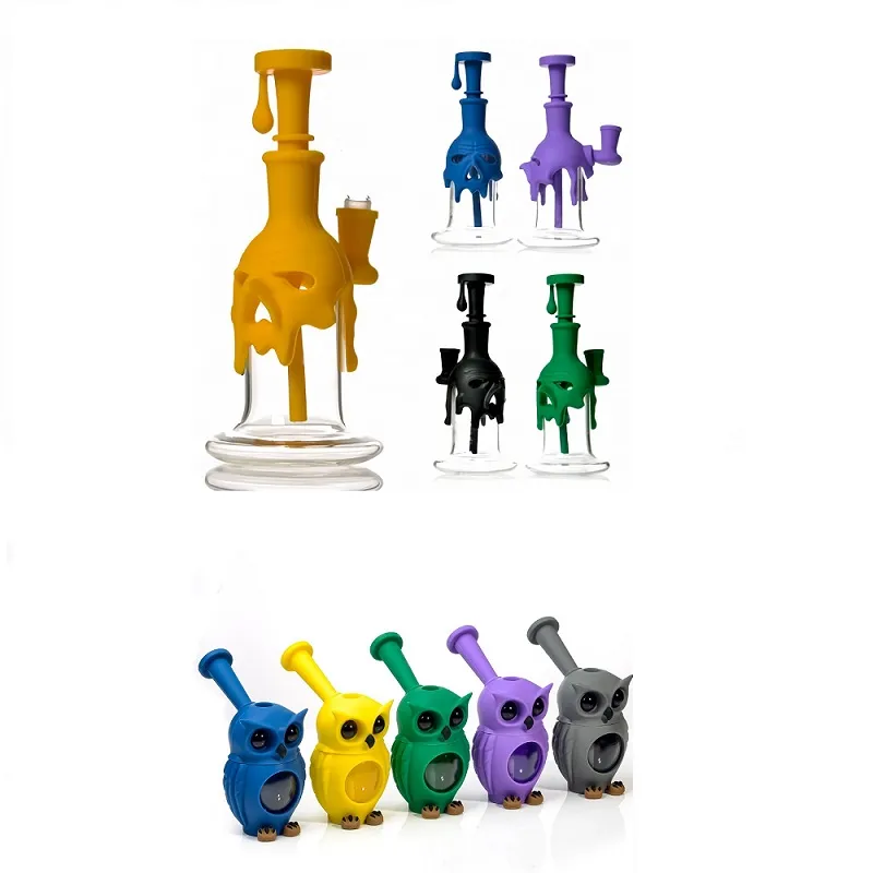 2 stile simpatico animale in silicone narghilè pipa di tabacco pipa di vetro gorgogliatore bong Dab Rig erba secca accessori per fumatori