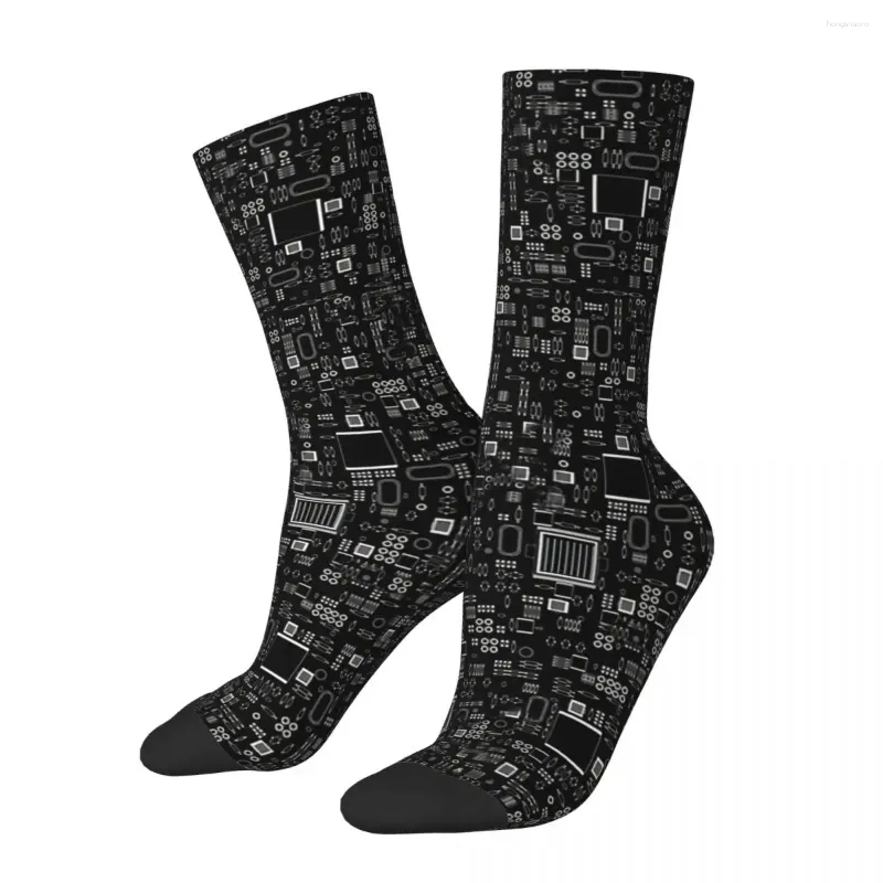 Chaussettes pour hommes drôles toutes les lignes techniques inversées rétro Harajuku codage Geek développeur CPU sans couture équipage fou chaussette cadeau motif imprimé