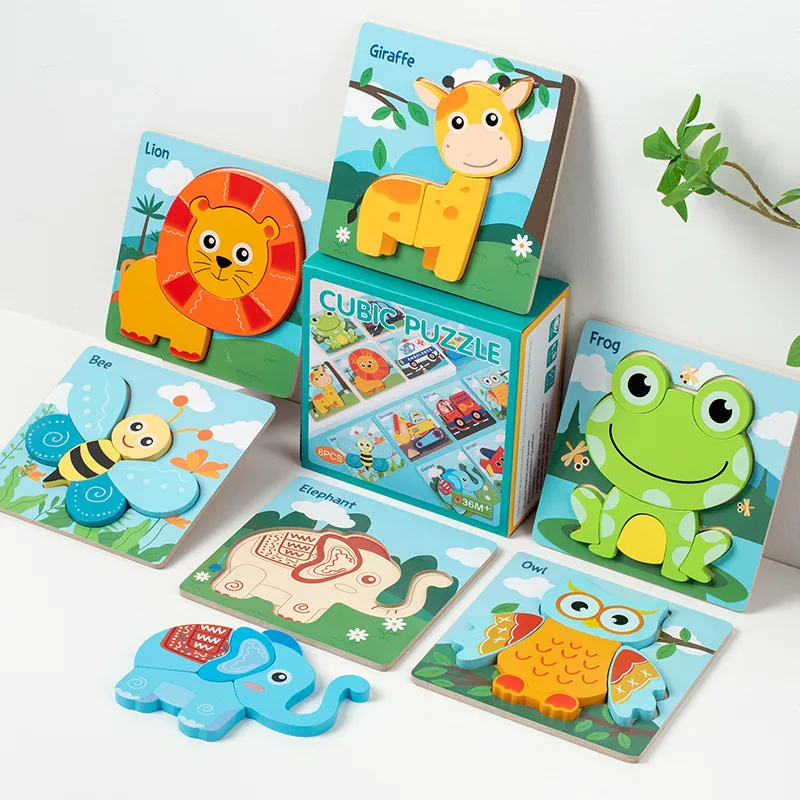 Childhood and Baby Enlightenment Cartoon Transport Animal 3D Three Dimensional Wooden Puzzle Toy