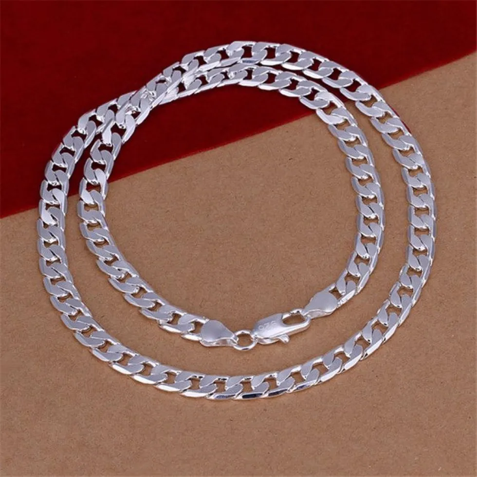 Cheap 6MM flat sideways necklace Men sterling silver plated necklace STSN047 fashion 925 silver Chains necklace factory chris220u