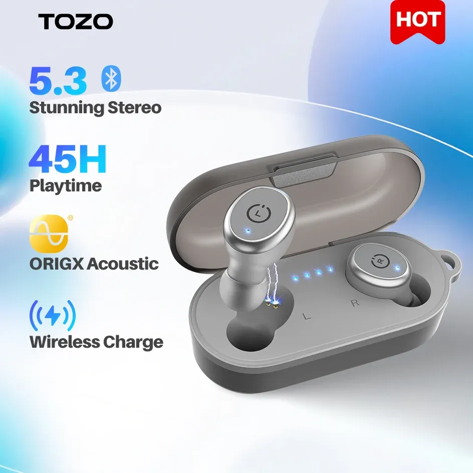 Наушники TOZO T10 Bluetooth 5.3, беспроводные наушники, улучшенный AI-вызов с глубокими басами, водонепроницаемые наушники IPX8, воспроизведение 45 часов