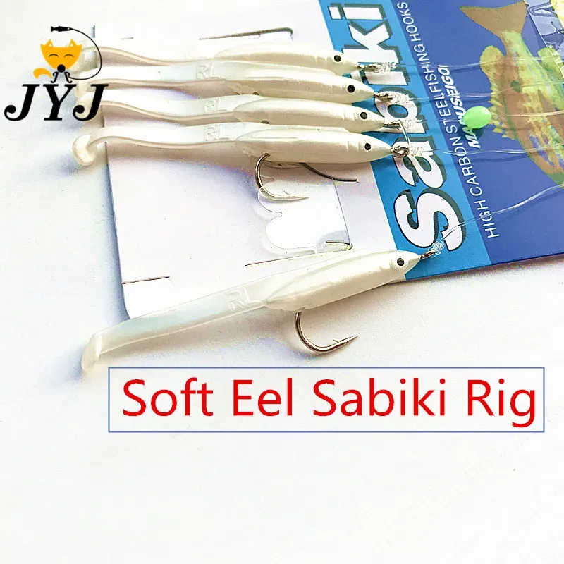 Kunstaas 10 zakken 1/0 zacht kunstaas, Sabiki kunstaas set met witte kleine vissen, Garnalensnaar Sabiki Rigs voor zeevissen Sabiki Tackle