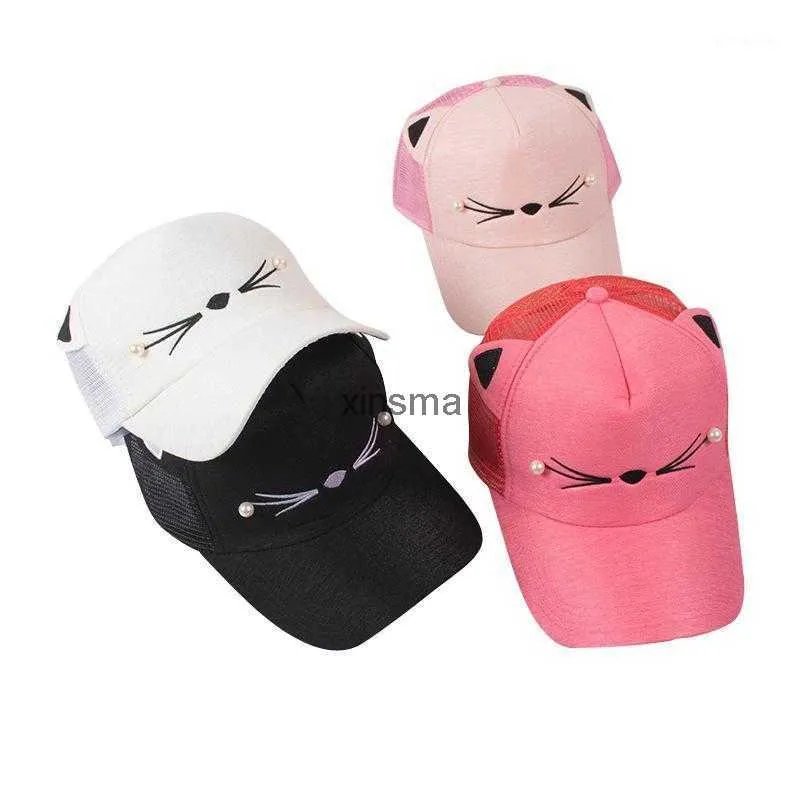 Gierig Rand Bal Caps 15TOP/LOT SINGYOU Mooie Kat Oor Baseball Cap Vrouwen All-Match Zonnescherm Hoed effen Kleur Mesh 240229