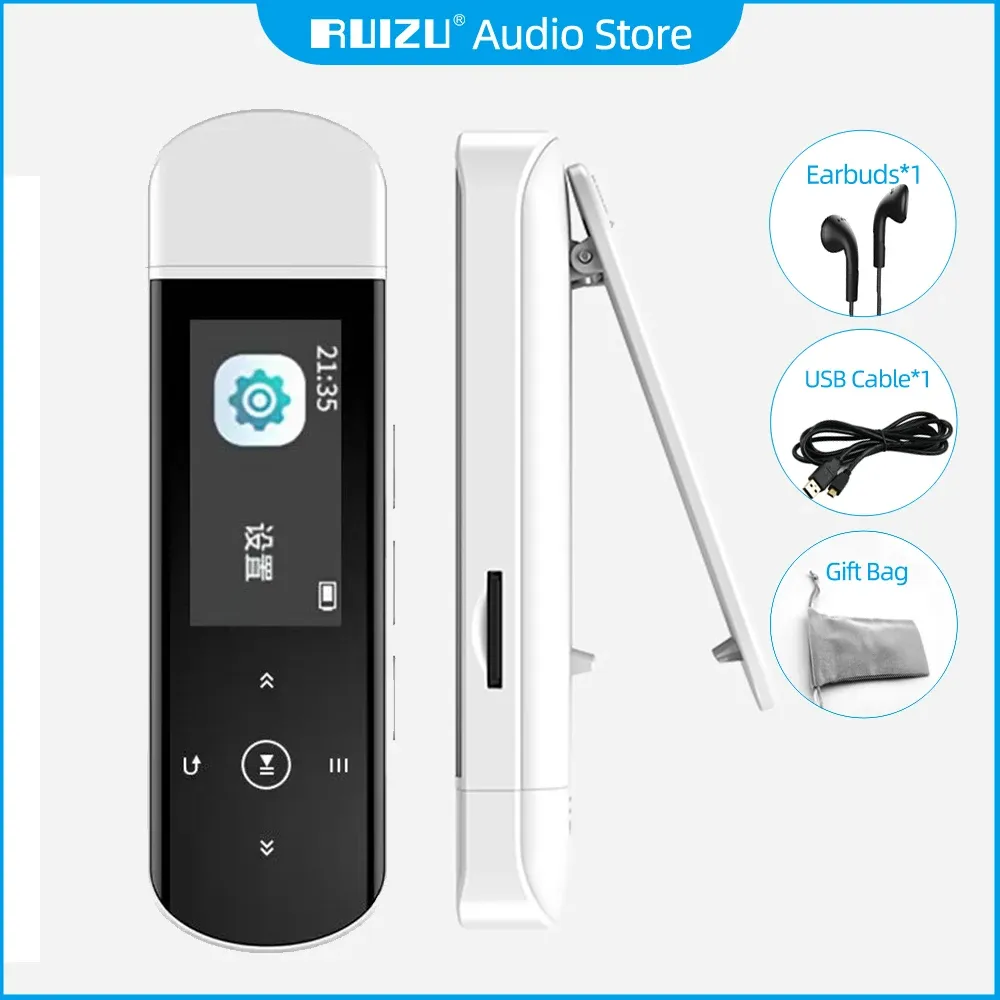 Jogador RUIZU X69 USB MP3 Player Bluetooth 5.0 Music Player Mini Clip Sports Walkman Suporte Gravador FM EBook Relógio Pedômetro Cartão TF