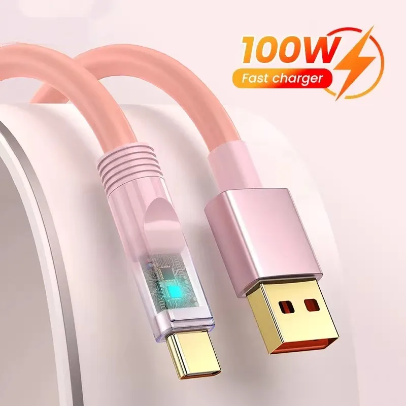 100W USB C Cable Super Fast Charging Cable 6A Type C Liquid Silicone Cable Quick Charge Cord For Samsung S23 S24 Xiaomi 12 LG