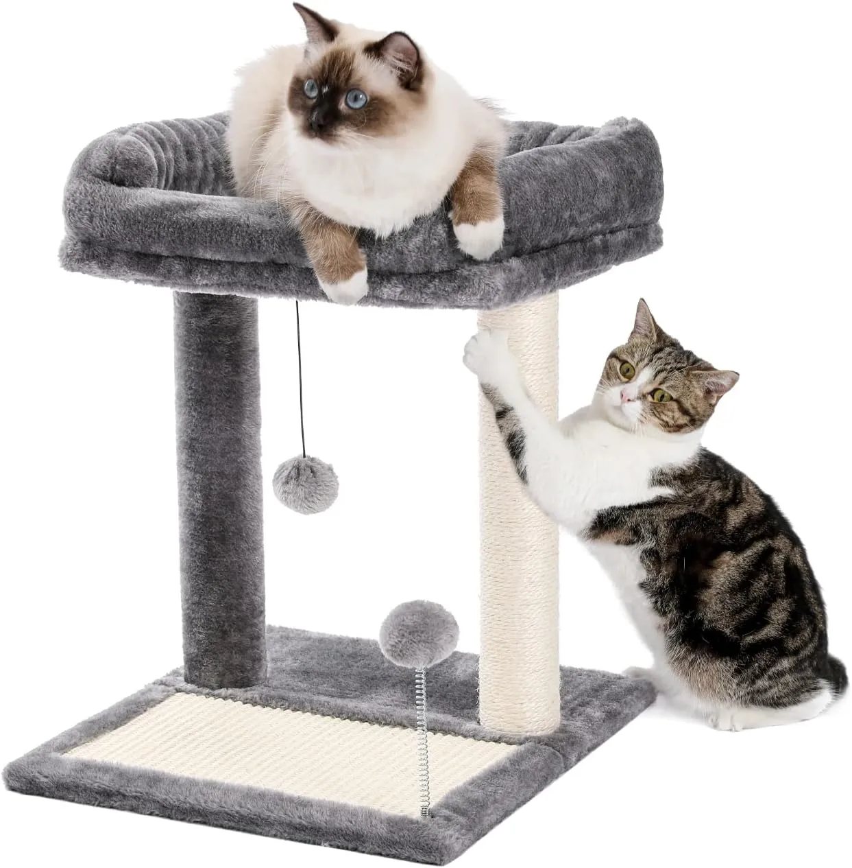 PAWZ Road Cat Scratching Post Bed, Featuring with Soft Perch Sisal-Covered Scratch Posts and Pads with Play Ball Great for Kittens and Cats