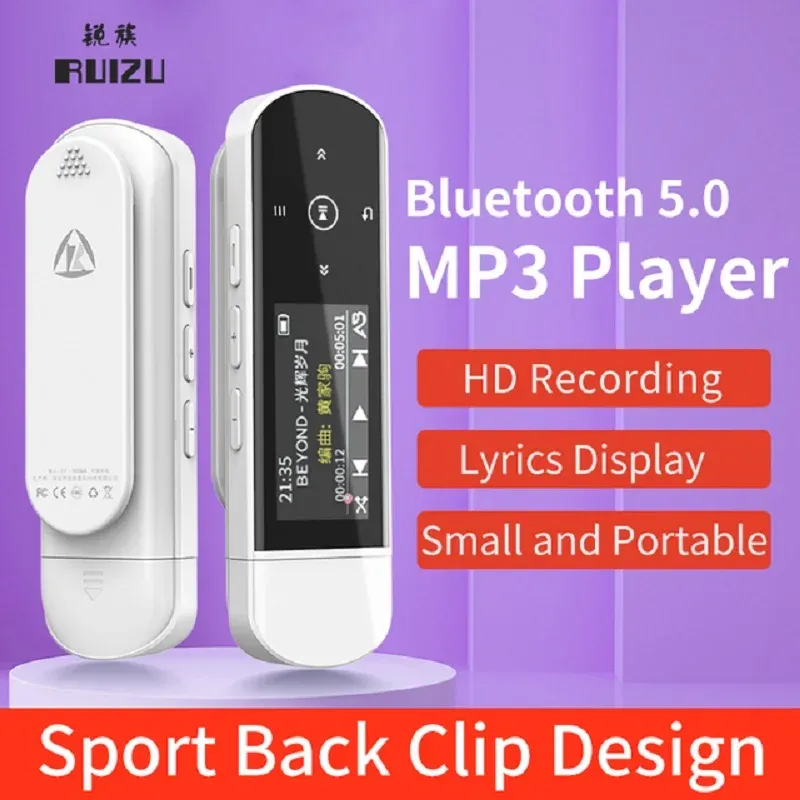 Oyuncu Ruizu X69 USB MP3 Çalar Mini Bluetooth 5.0 Spor Klip Müzik Oyuncusu Destek FM Radyo Kaydedici E -Kitap Saat Pedometresi