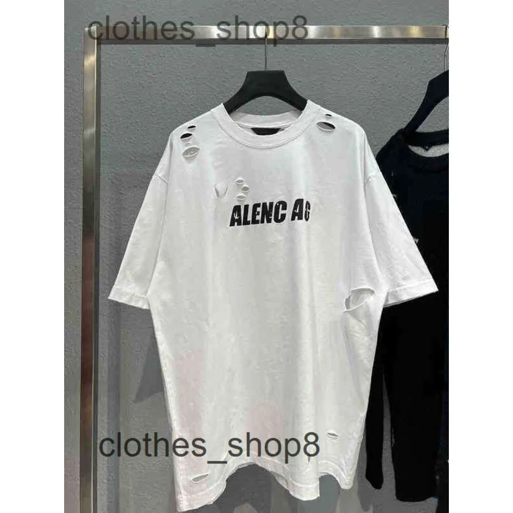 T-shirts balenciga Men's t Version Fashion Art Hole T-shirt Custom Weaving and Dyeing H-made Trend Women's RLOV