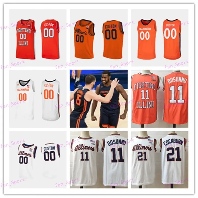 NCAA Custom إلينوي القتال Illini كرة السلة القميص Demetri McCamey Deon Thomas Jame Augustine Malcolm Hill Dee Brown Kofi Cockburn Trent Frazier Andre Curbelo