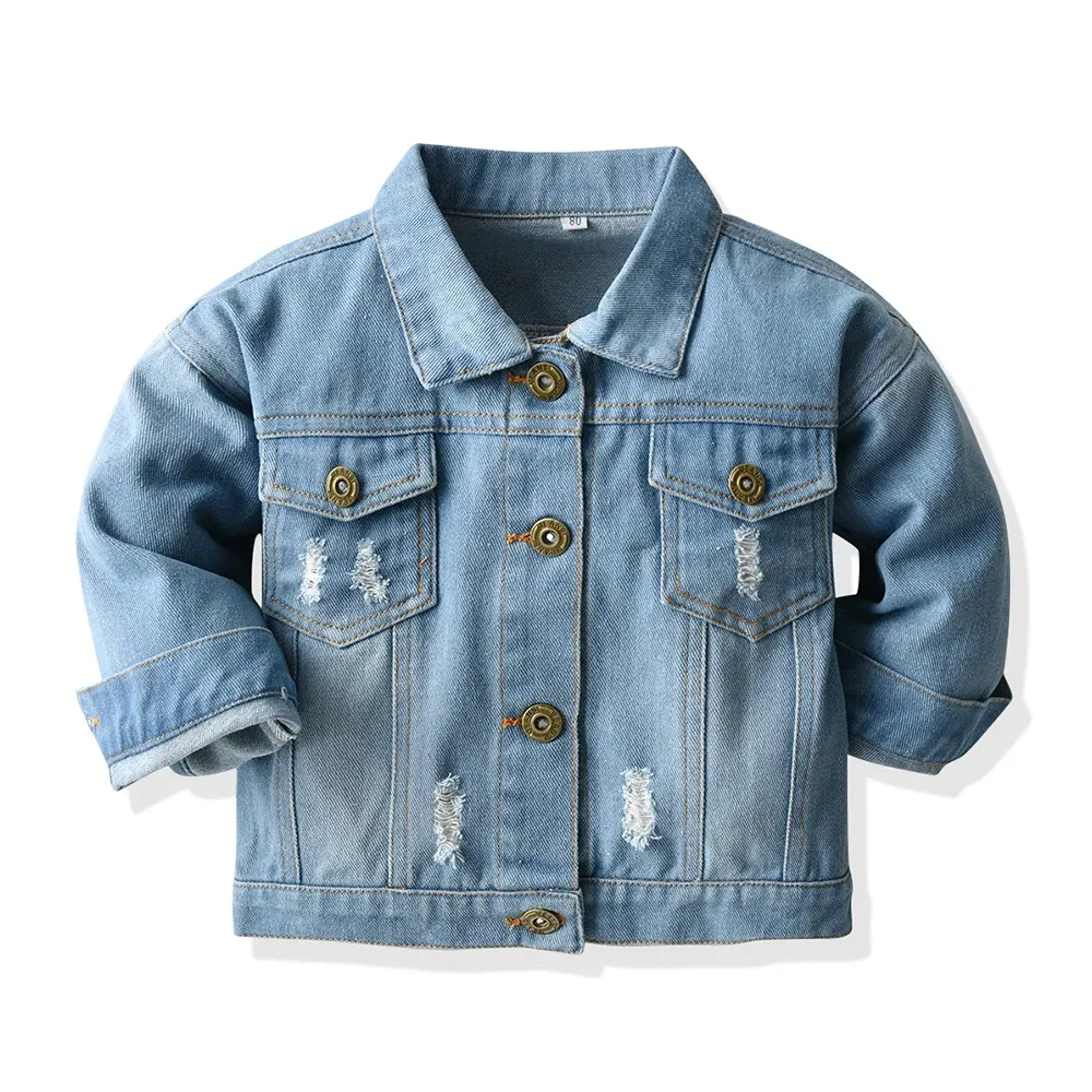 Pantskirt Top and Top Autumn Winter Kids Casual Denim Jackets Boys Ripped Holes Coat Children Jeans Clothing Denim Outerwear Costume