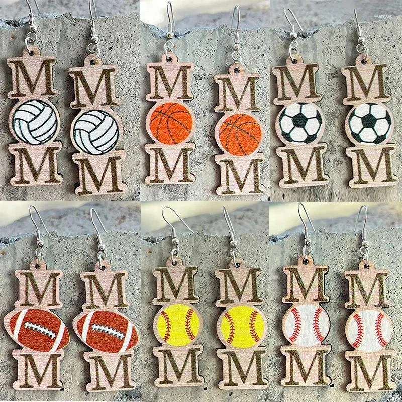 Dangle Earrings MOM Baseball Softball Football Wood Bar Drop For Women Sporty Wooden Jewelry Gift Her