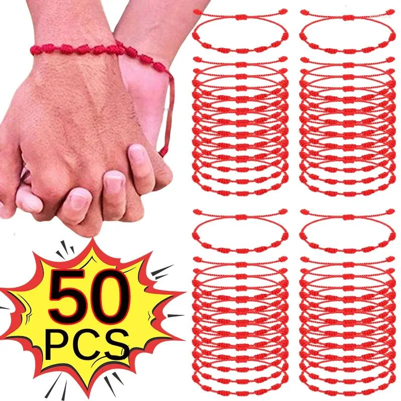 Charm Bracelets 50pcs Handmade 7 Knots Red String Bracelet For Lover Protection Lucky Amulet And Friendship Braid Rope Wristband Jewelry