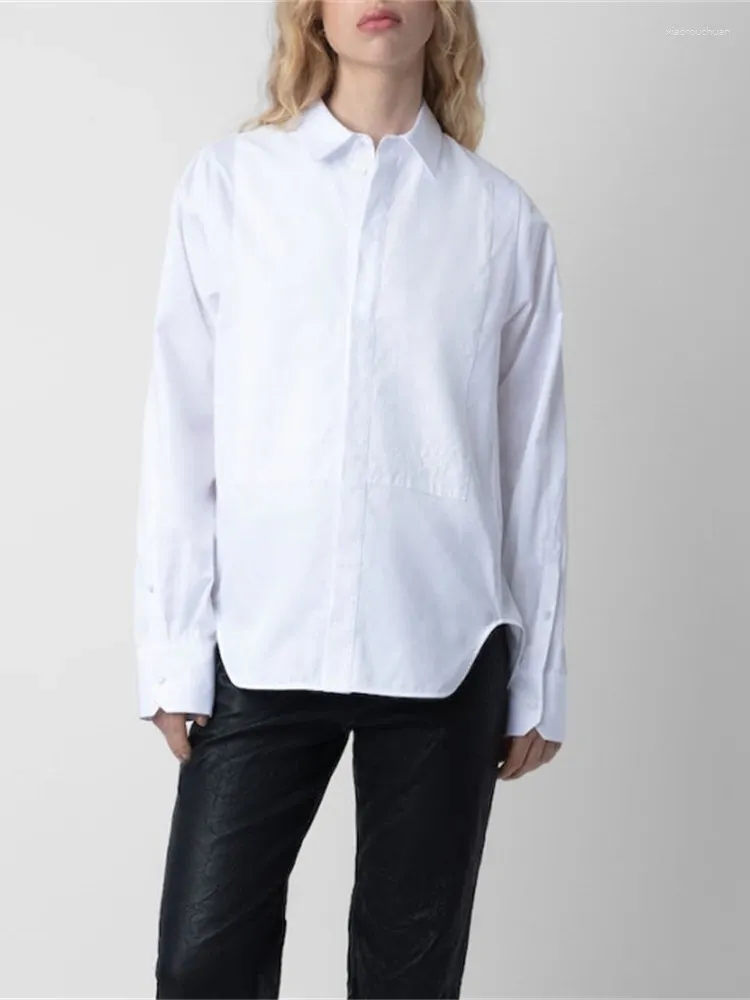 Women's Blouses Exquisite Wing Embroidery Women Shirt Cotton Simple Turn-Down Collar Covered Buttons Lady Comfortable And Breathable Blouse
