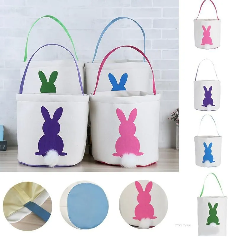 Panier de lapin de pâques, sacs en toile imprimée, fourre-tout, paniers à bonbons aux œufs, 4 couleurs