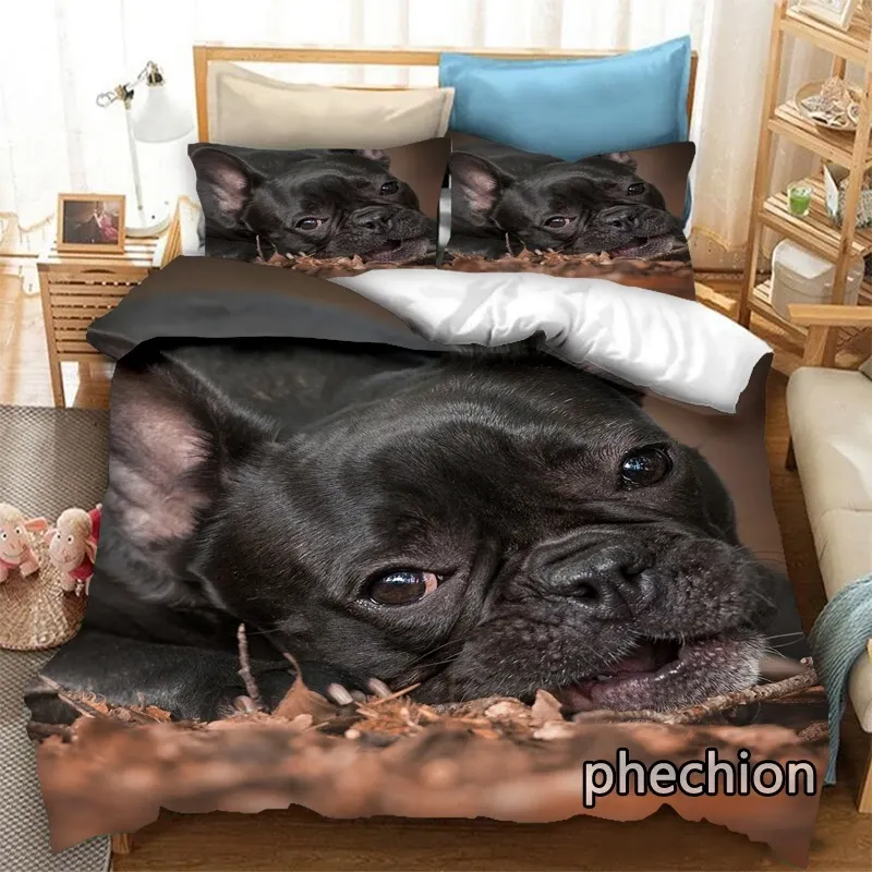 Ensembles Phechion Animal Bulldog 3D Print Litting Set Couvre-couvertures d'oreiller One Piece Counter Litching Litclothes Lit Lit K208