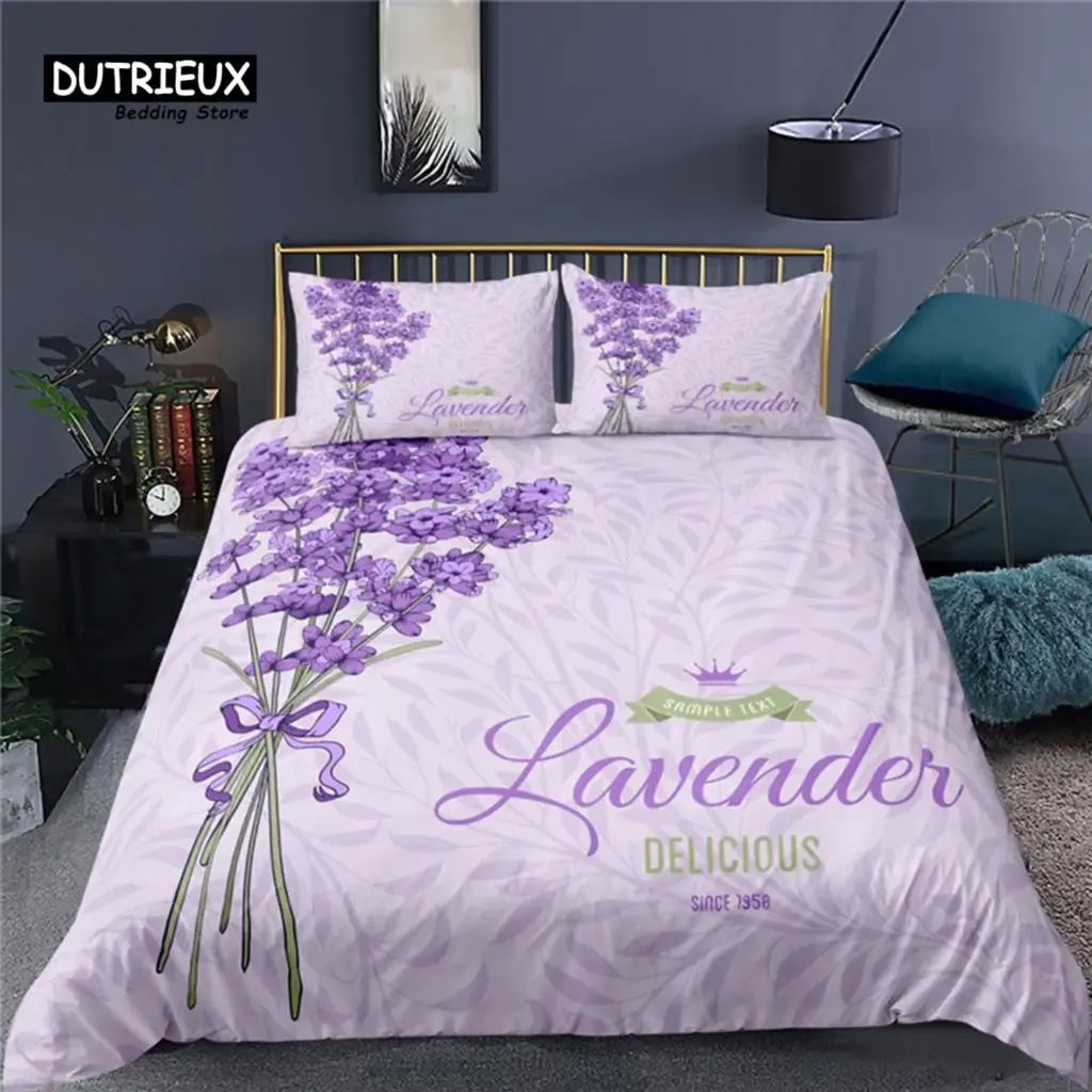 Set Luxury 3D Lavender Print Home Living Comfortable Duvet Cover Pillowcase Kid Bedding Set Queen and King EU/US/AU/UK Size Sheer Curtains