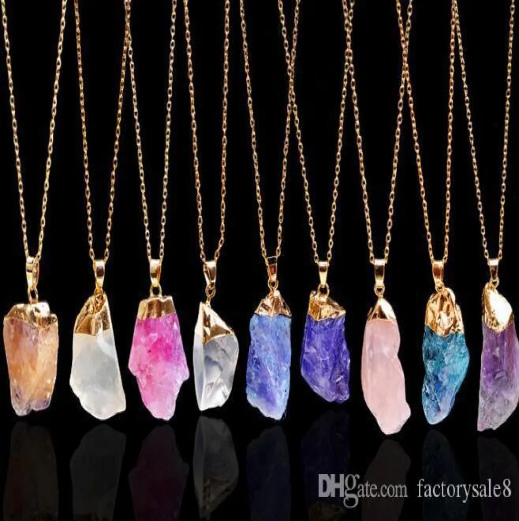 New Natural Crystal Quartz Healing Point Chakra Bead Gemstone Necklace Pendant original natural stonestyle Pendant Necklaces Jewe5718256