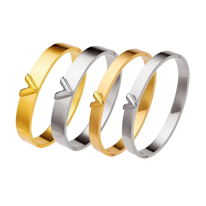 Designers nova pulseira V romântica, simples, mas elegante, enviar namorada requintada 7mm10mm de largura ouro prata opcional