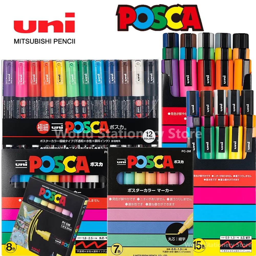 Marcadores uni posca marcadores pc1/3/5m acrílico permanente graffiti caneta arte suprimentos para rock metal couro cerâmica vidro plástico