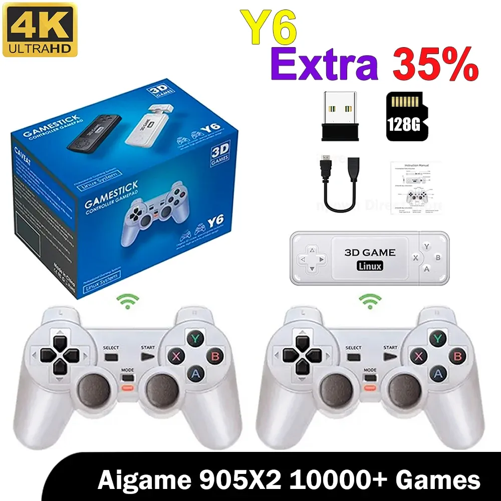 Consoles Y6 Retro Game Console 4K 60fps HDMI Output Low Latency GD10 TV Game Stick Dual Handle Portable Video Game Console For GBA/PS1