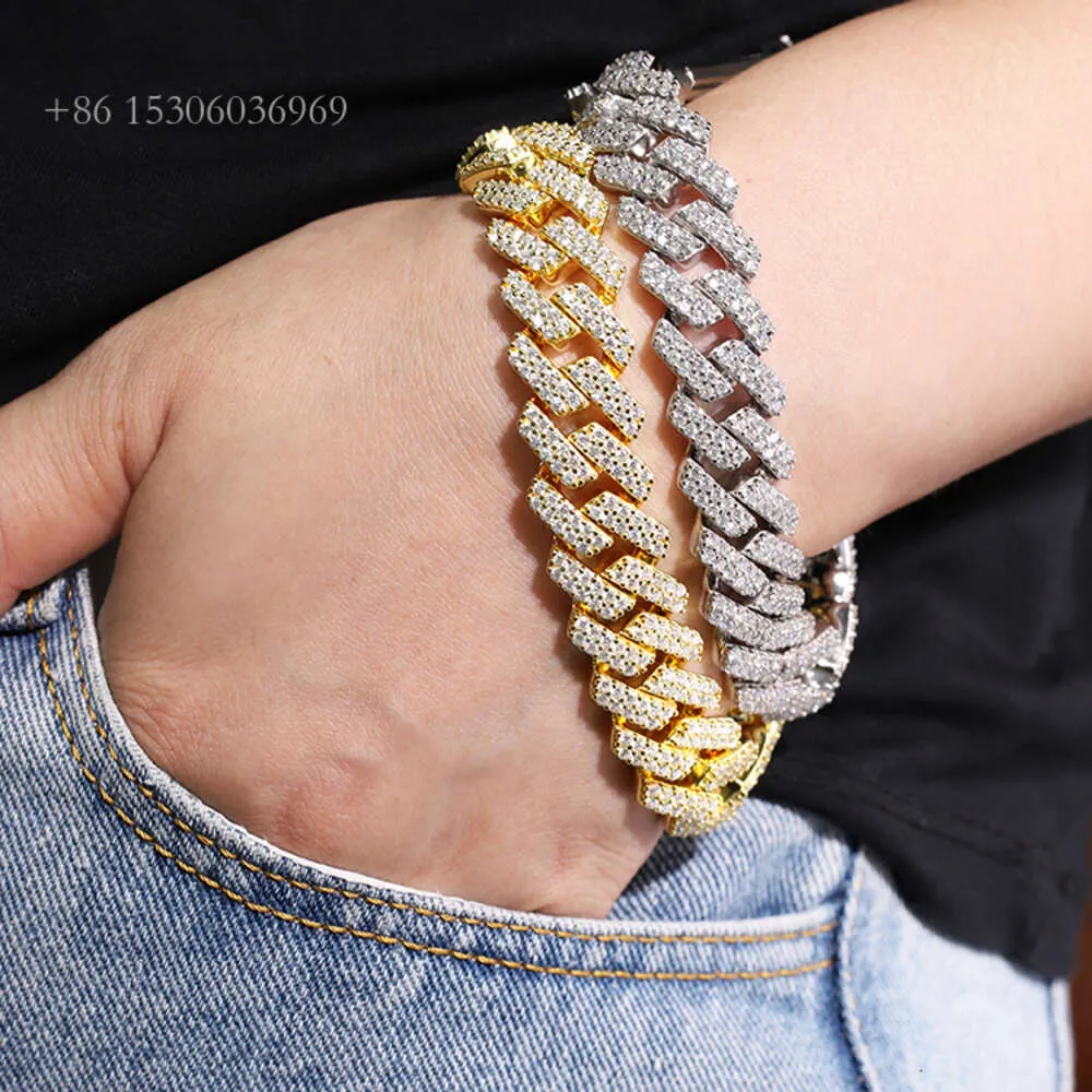 Yu Ying Miami Chain 10mm 12mm 13mm 15mm Wide Sterling Sier Iced Out Moissanite Watch Cuban Link Armband